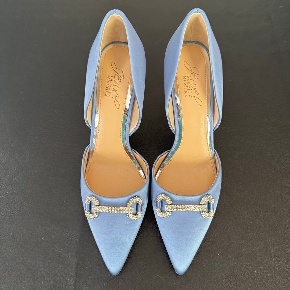 Jewel Badgley Mischka Blue Satin Jeweled Pumps Size 6